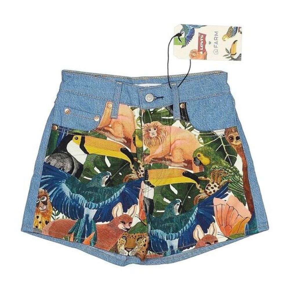 Levi's Light Blue Denim Jean Shorts with Colorful Tropical Animal Print